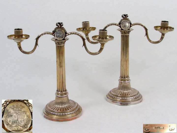 A Fine Pair of French Silver Gilt Two Light Candelabra